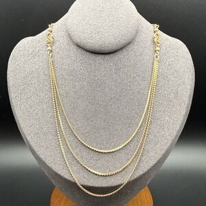 Vintage Artistry Gold Tone Triple Strand Draped Chain Necklace Filigree Stations